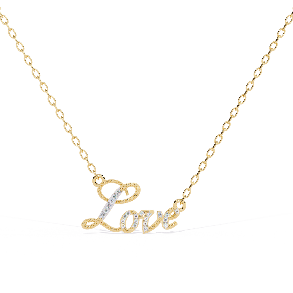 Love script lab grown diamond pendant online in India for women, elegant gift jewelry