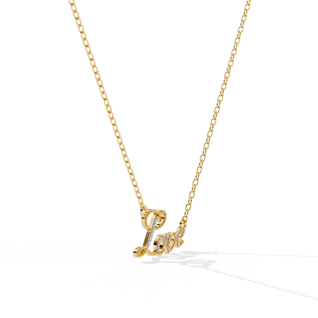 Stylish lab grown diamond pendant with Love engraving, solitaire jewelry for sale