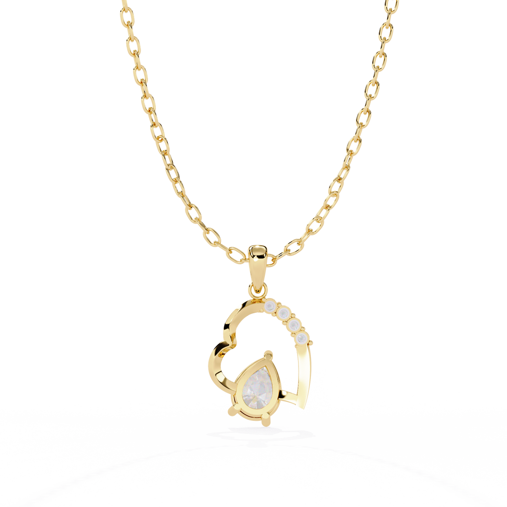 Yellow gold heart pendant with lab grown pear diamond – online India jewelry