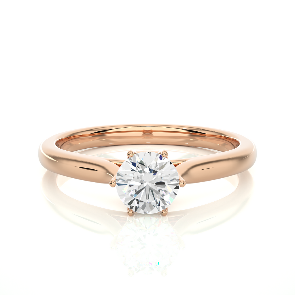 Elegant Round Diamond Ring – Hexagon-Inspired Design with Plain Gold Band