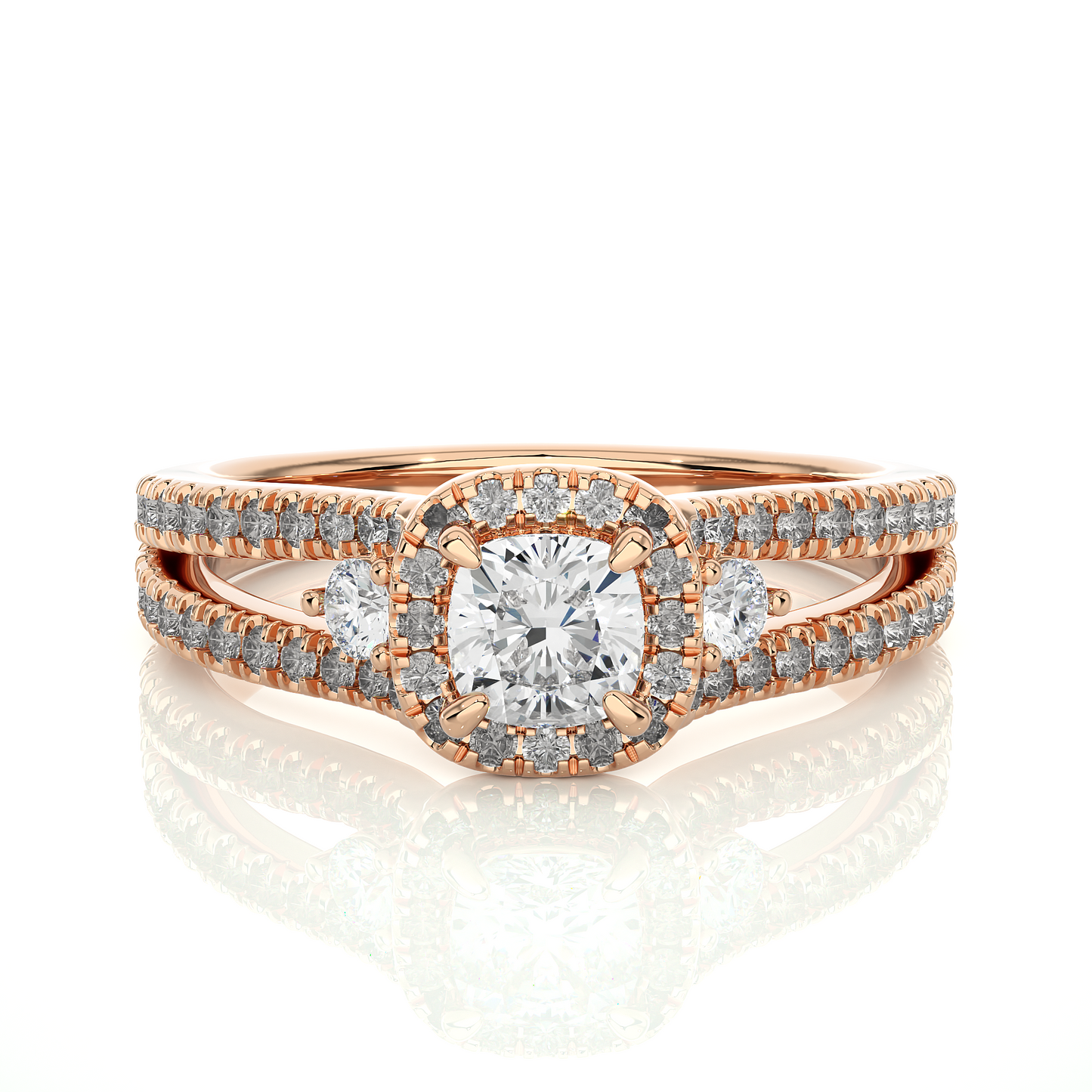 0.5 + 0.49 Ct Cushion + Round Diamond Ring