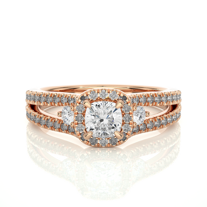 0.5 + 0.49 Ct Cushion + Round Diamond Ring