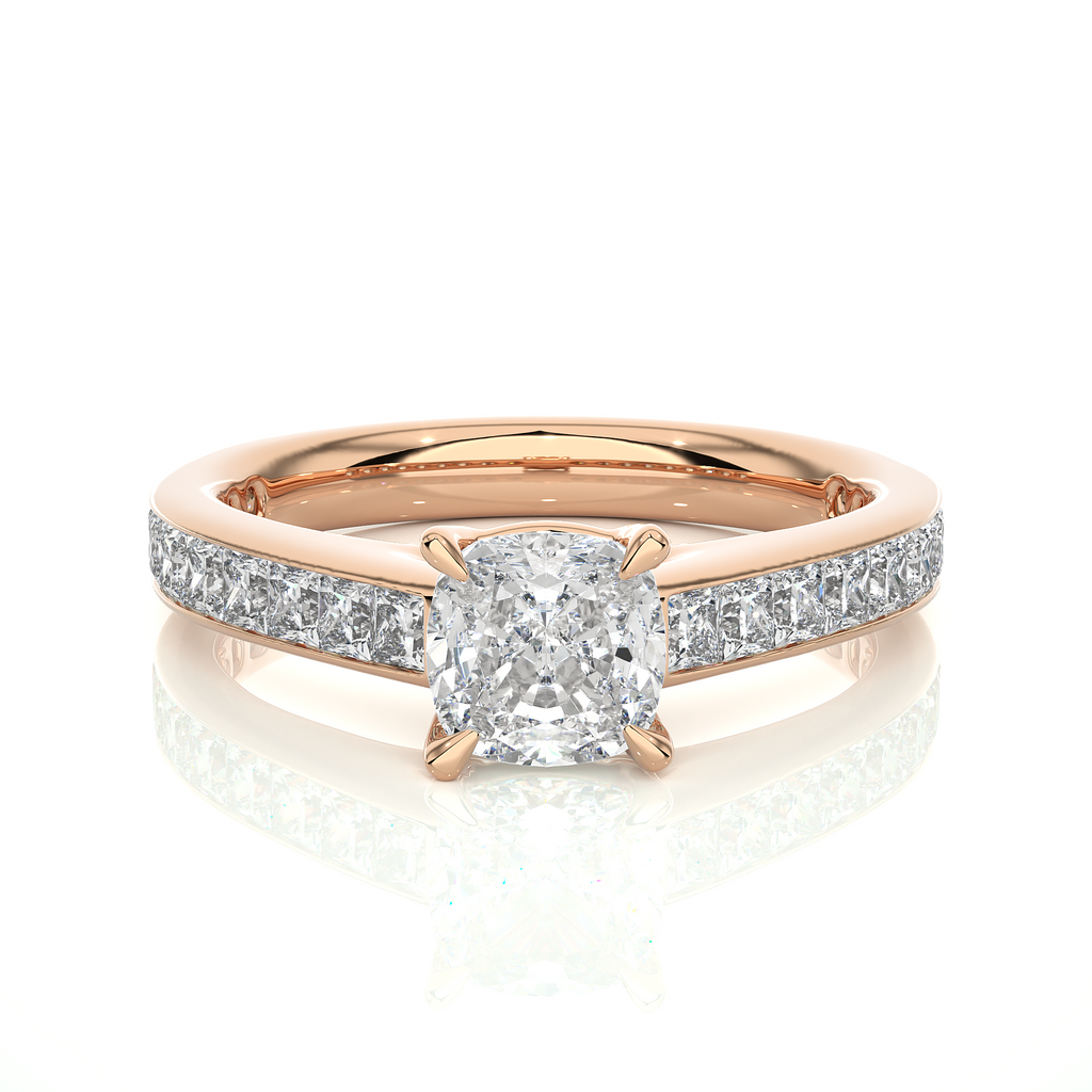 1.1+1.0  Ct Cushion + Princess Diamond Ring