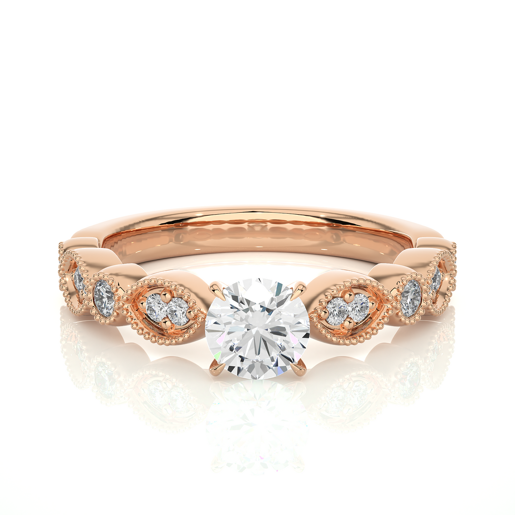 Round Diamond Ring – Design All Around with Solitaire Diamond in the Center