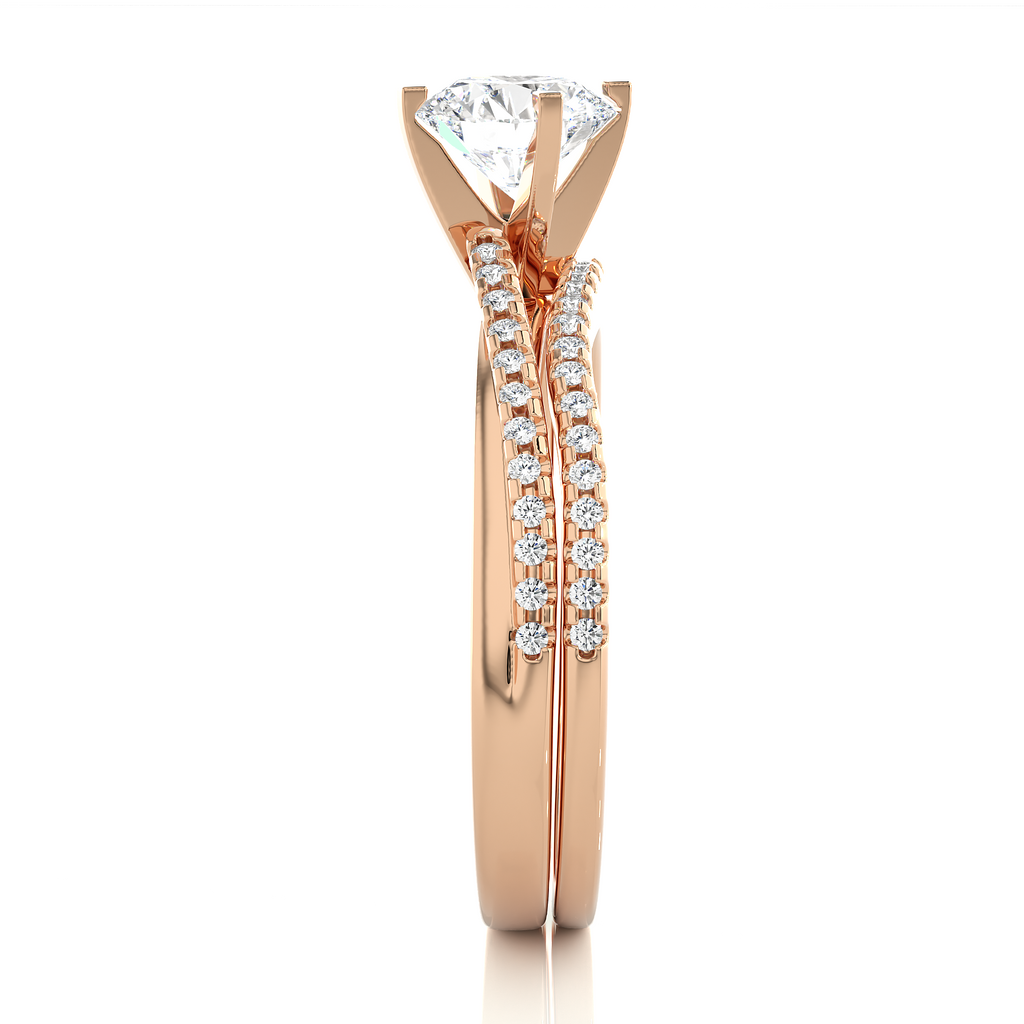 Round Diamond Ring – Solitaire Diamond with Two Diamond Chains Wrapped Around Thick Ring
