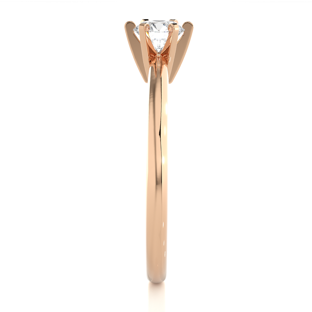 Round Diamond Ring – Circle Diamond Supported from 6 Sides with Plain Gold Band