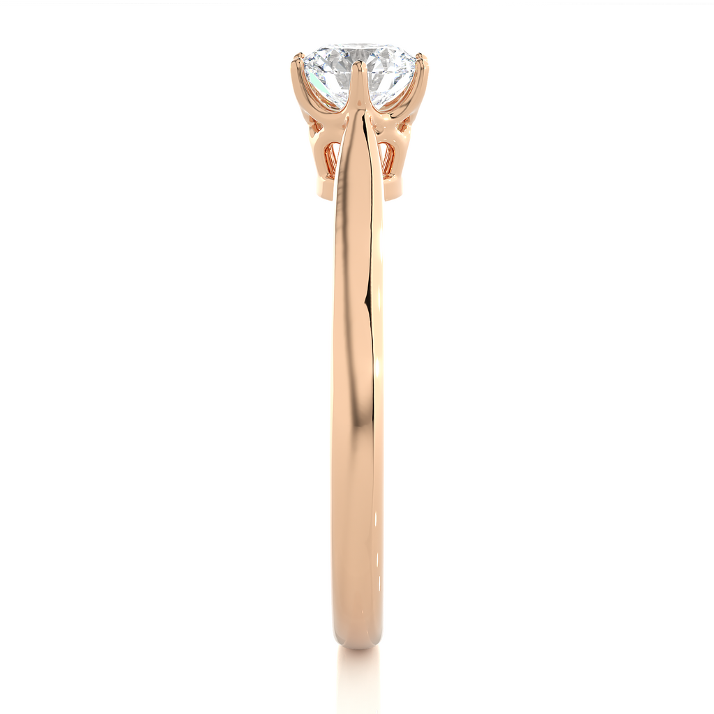 Elegant Round Diamond Ring – Hexagon-Inspired Design with Plain Gold Band