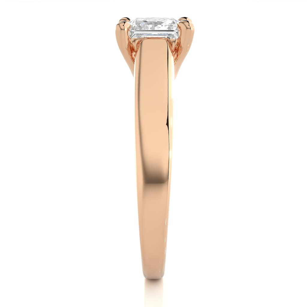 Princess Diamond Ring – Square Diamond Solitaire with Thick Plain Gold Band