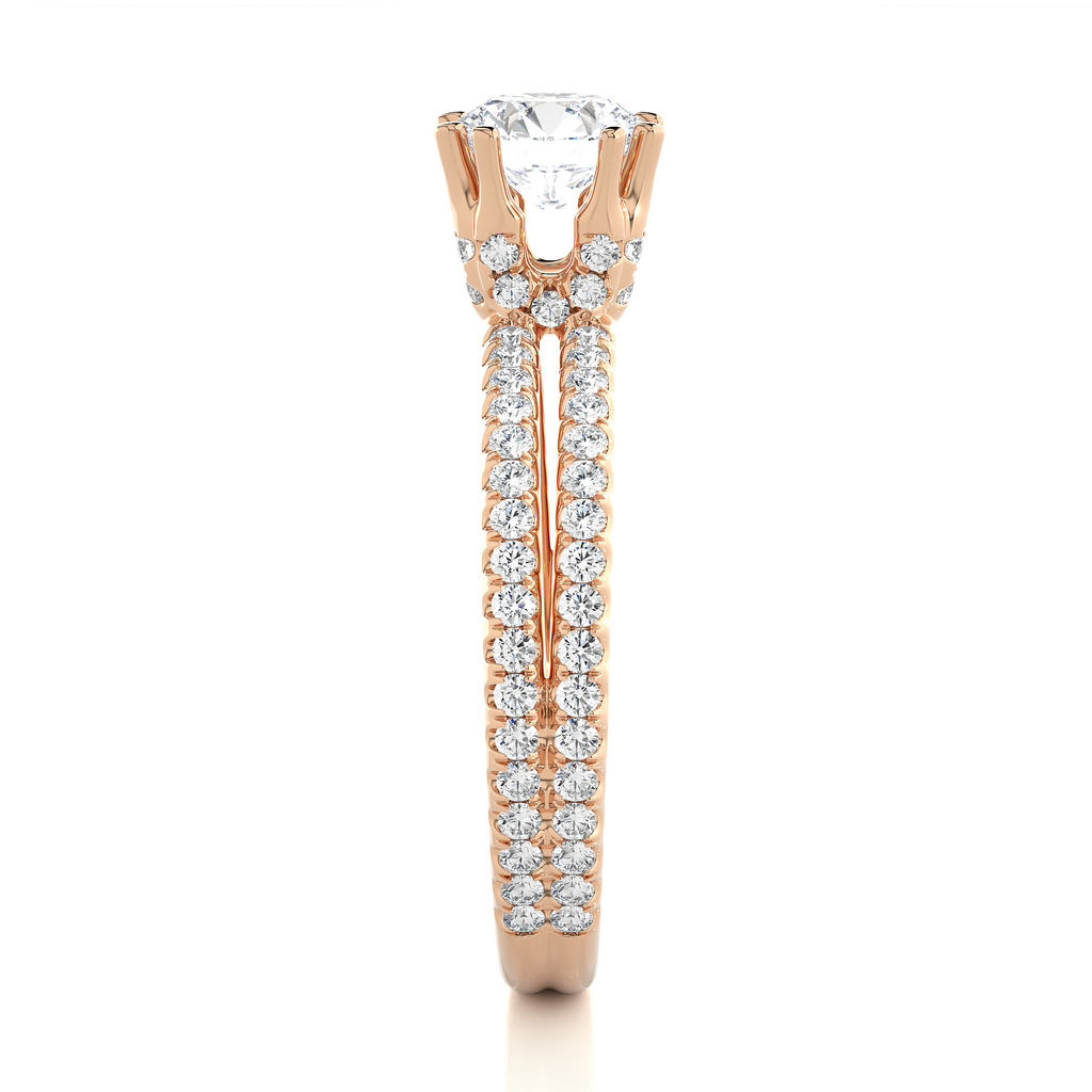 Round Diamond Ring – Solitaire Diamond with Small Diamonds on Dual Rings in Gold