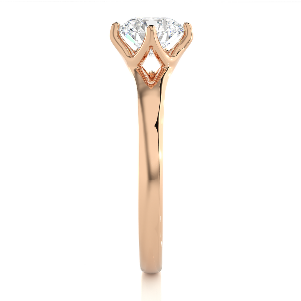 Round Diamond Ring – Solitaire Diamond Supported from 4 Sides with Plain Gold Band