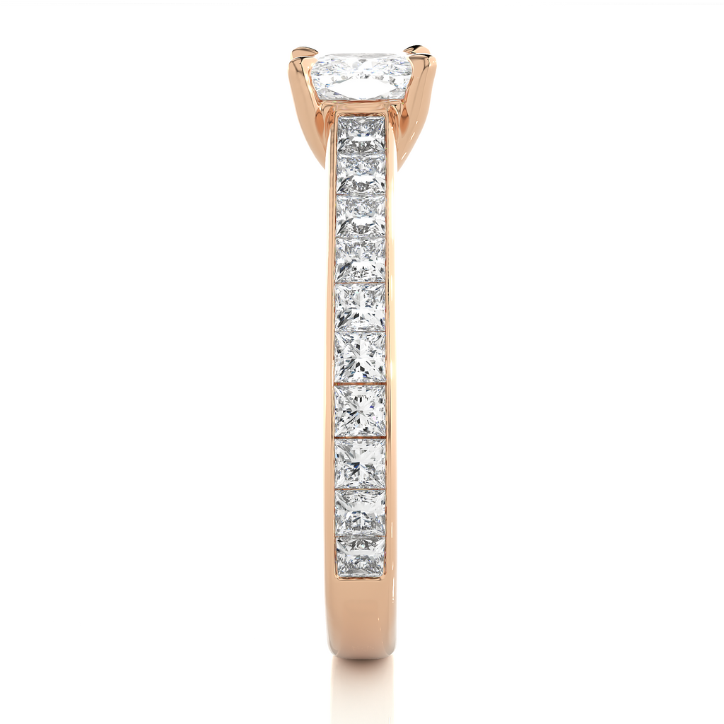 1.1+1.0  Ct Cushion + Princess Diamond Ring