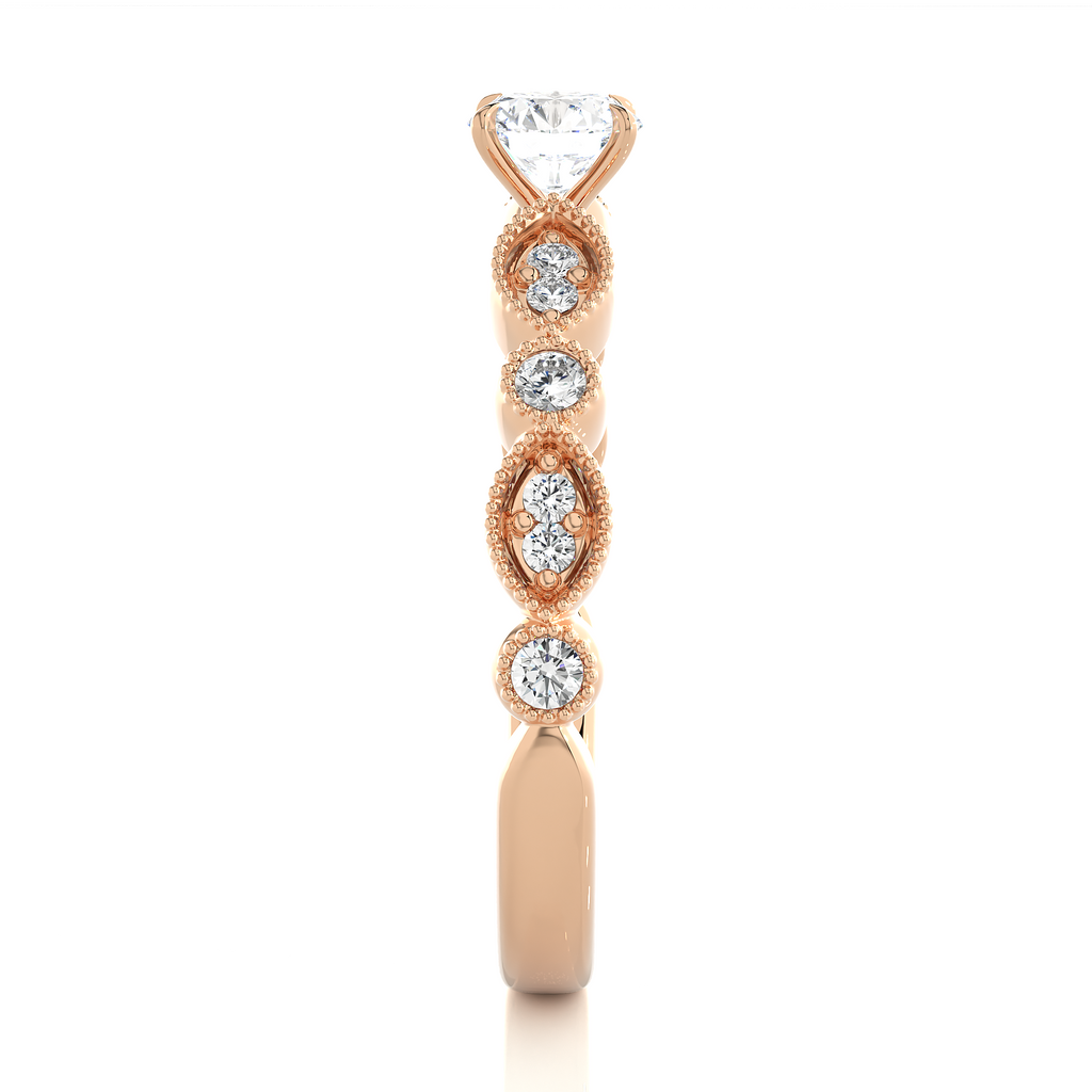 Round Diamond Ring – Design All Around with Solitaire Diamond in the Center