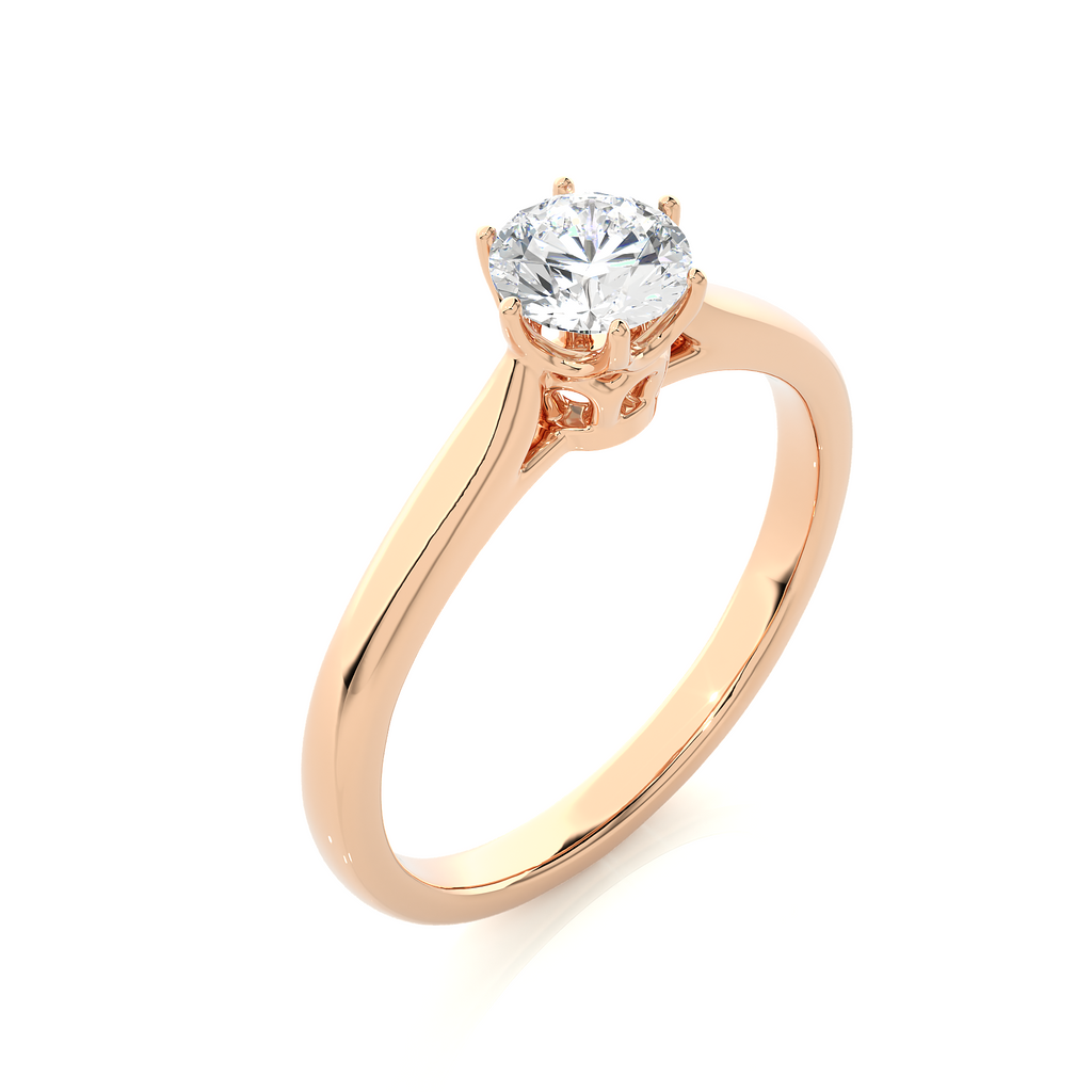 Elegant Round Diamond Ring – Hexagon-Inspired Design with Plain Gold Band