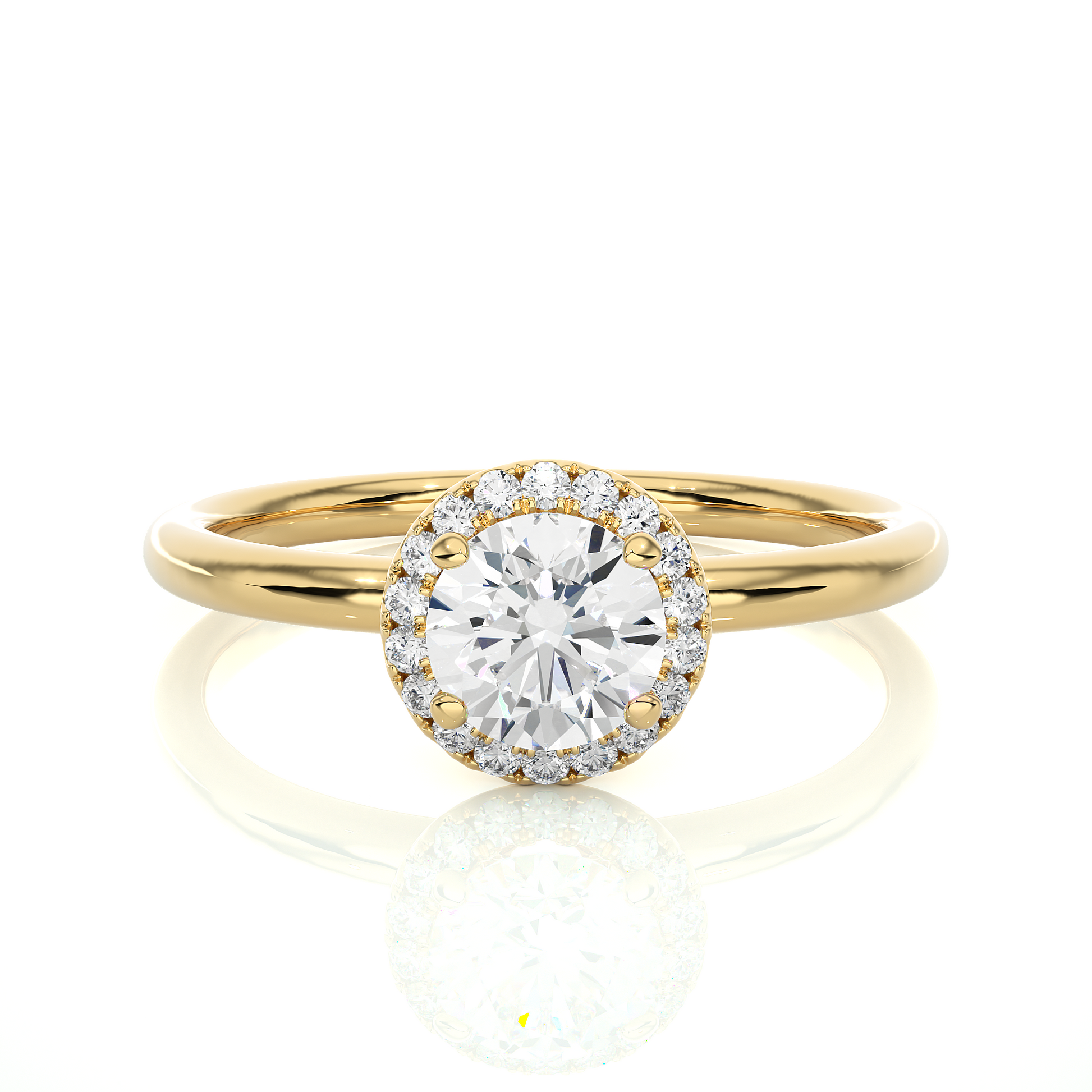 Round Diamond Ring – Solitaire Circle Diamond with Small Diamonds Around on Plain Band