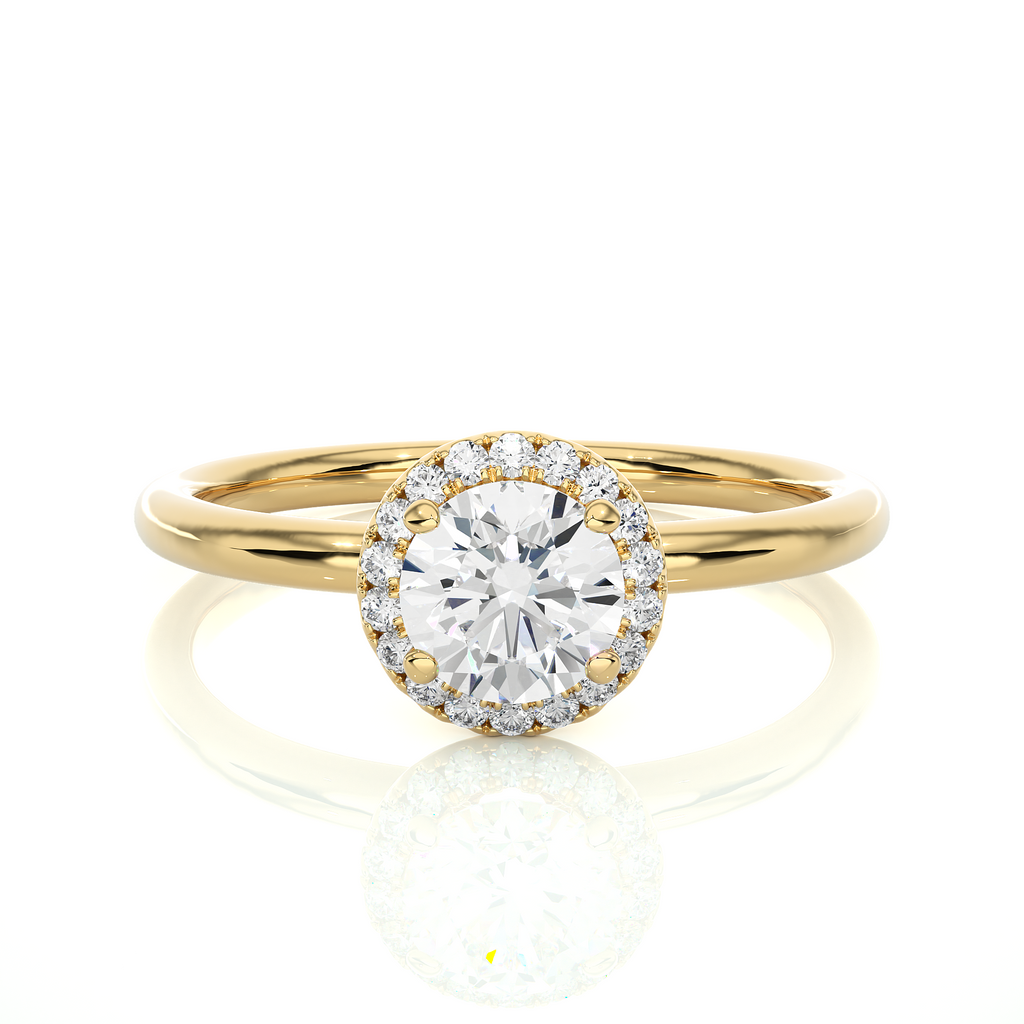 Round Diamond Ring – Solitaire Circle Diamond with Small Diamonds Around on Plain Band
