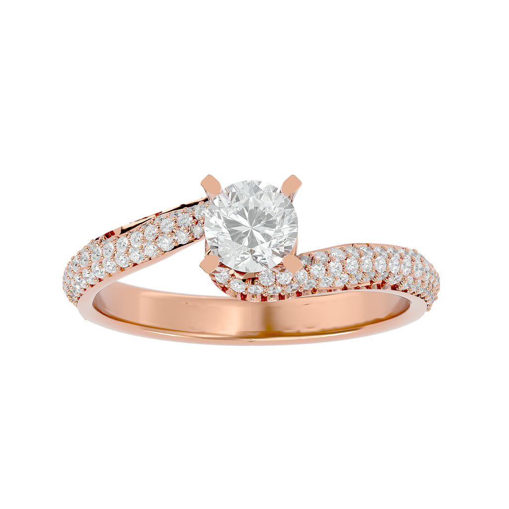 Round Diamond Ring – Solitaire Diamond with Two Lines of Small Diamonds Embedded Around