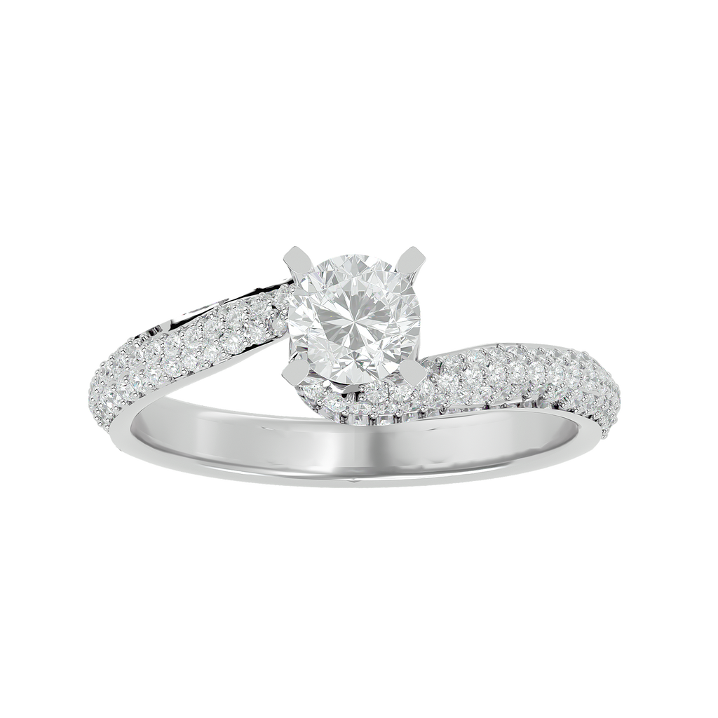 Round Diamond Ring – Solitaire Diamond with Two Lines of Small Diamonds Embedded Around