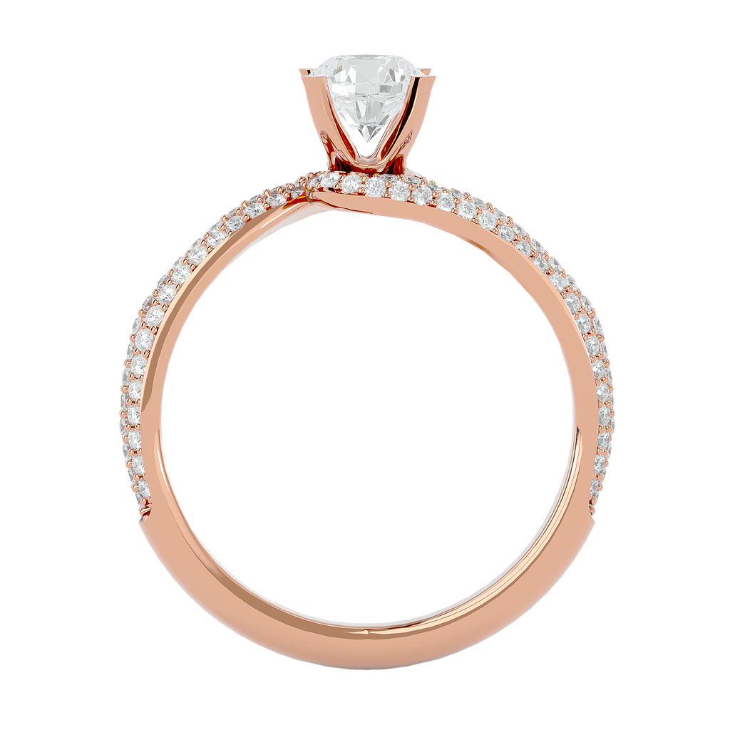 Round Diamond Ring – Solitaire Diamond with Two Lines of Small Diamonds Embedded Around
