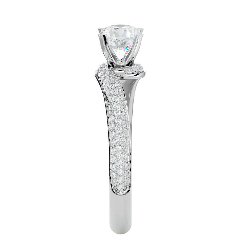 Round Diamond Ring – Solitaire Diamond with Two Lines of Small Diamonds Embedded Around