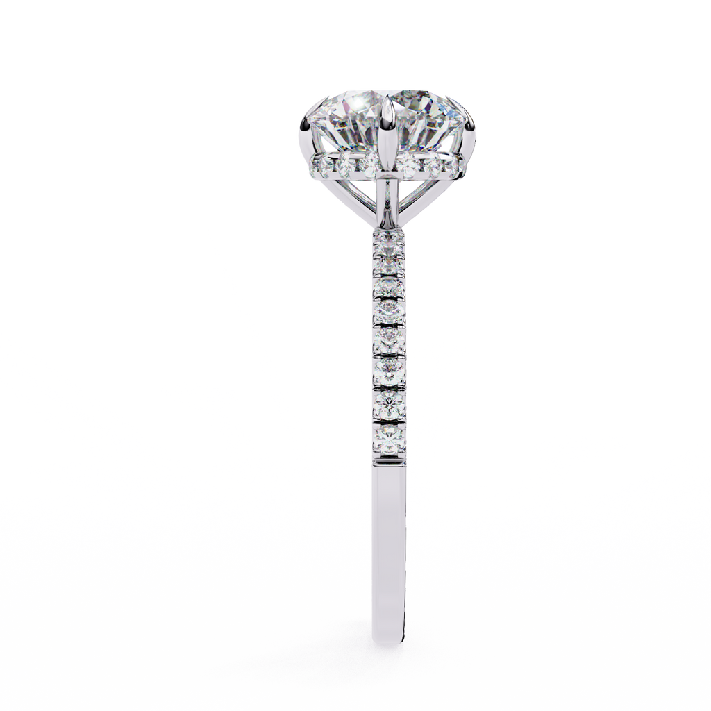 Timeless Elegance: Round Cut Lab-Grown Diamond Ring with Basket Halo and Diamond Band in Gold
