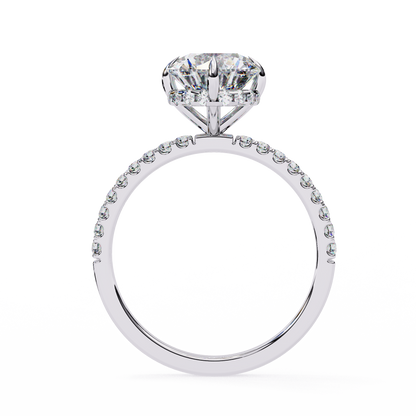 Timeless Elegance: 2.38Ct Round Cut Diamond Ring with Basket Halo and Diamond Band in Gold