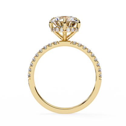 Timeless Elegance: 2.38Ct Round Cut Diamond Ring with Basket Halo and Diamond Band in Gold