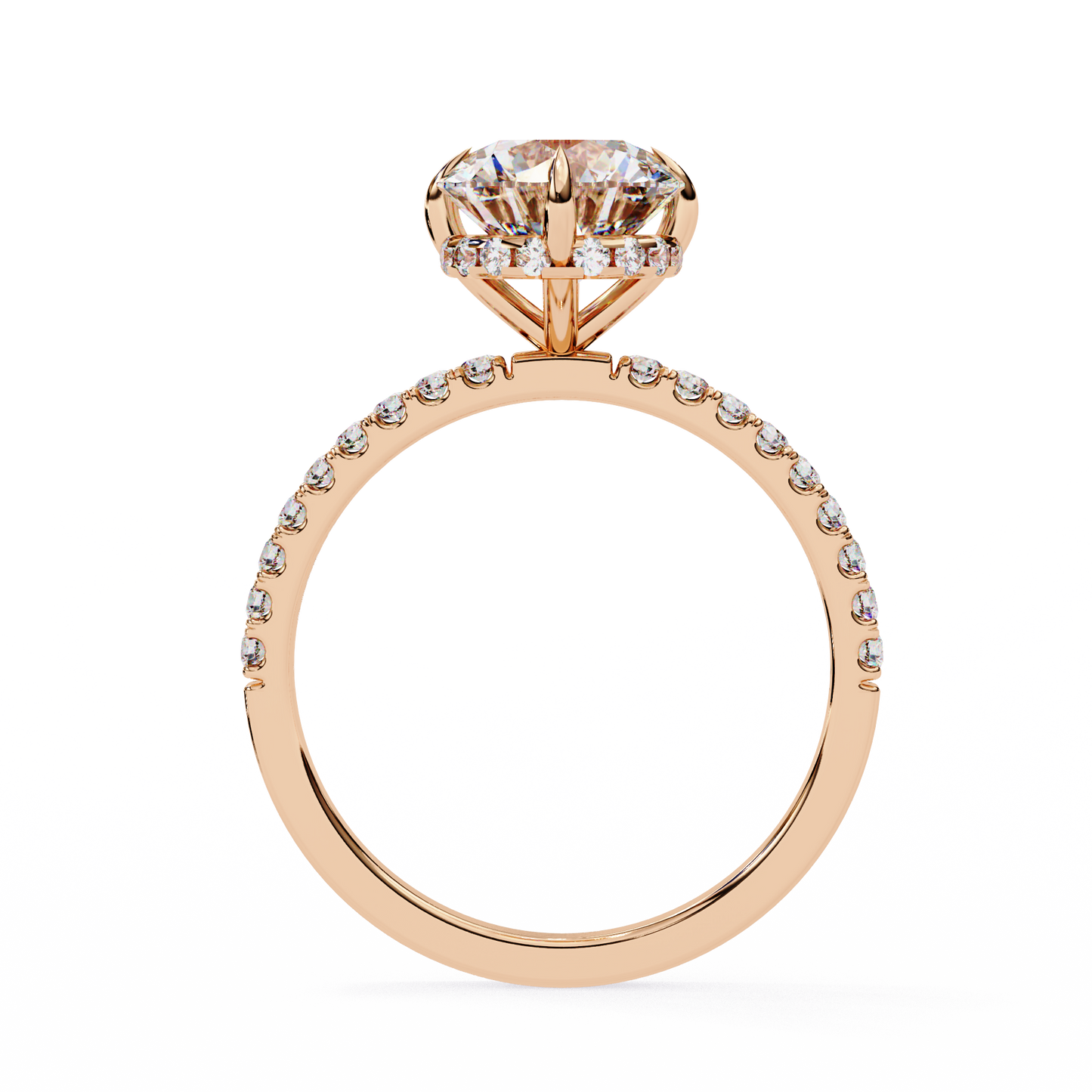 Timeless Elegance: 2.38Ct Round Cut Diamond Ring with Basket Halo and Diamond Band in Gold