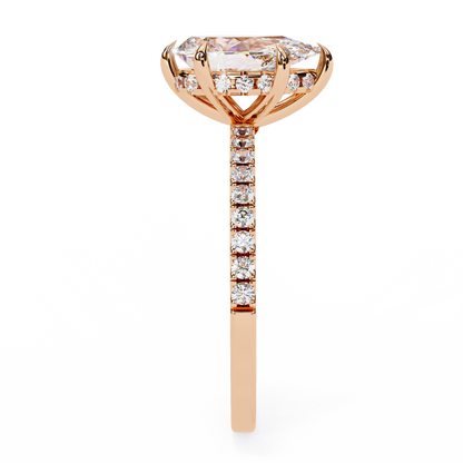 Unique 1.81Ct Pear Cut Diamond Ring with Hidden Halo and Diamond Band in Gold