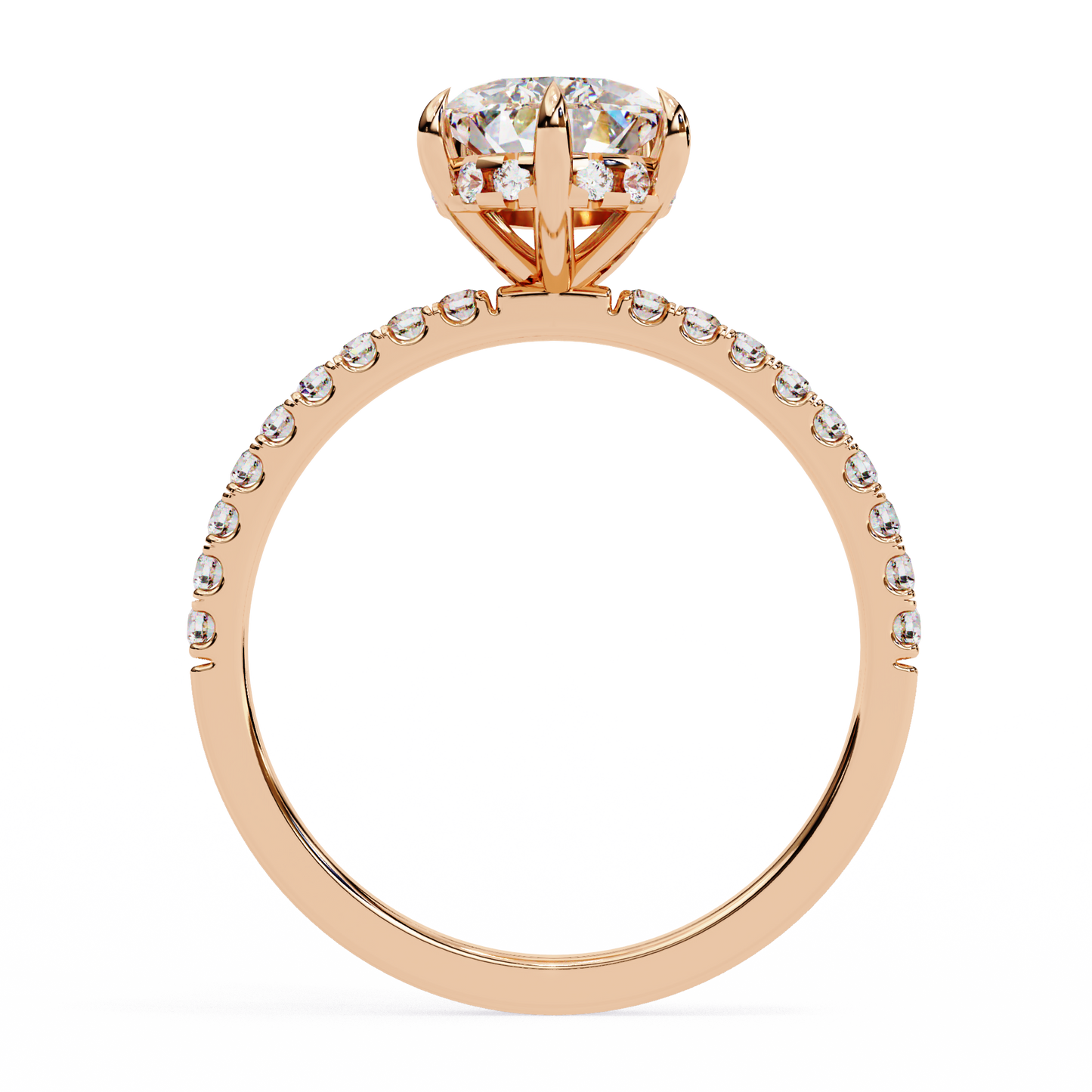 Unique 1.81Ct Pear Cut Diamond Ring with Hidden Halo and Diamond Band in Gold