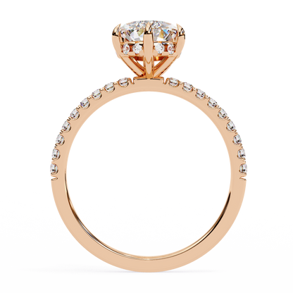 Unique 1.81Ct Pear Cut Diamond Ring with Hidden Halo and Diamond Band in Gold