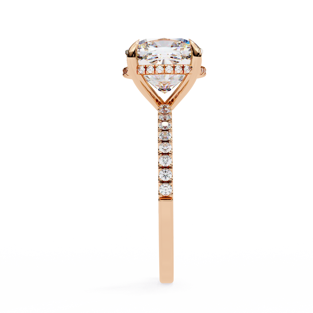Elegant Cushion Cut Diamond Ring – with Hidden Halo and Diamond-Studded Band