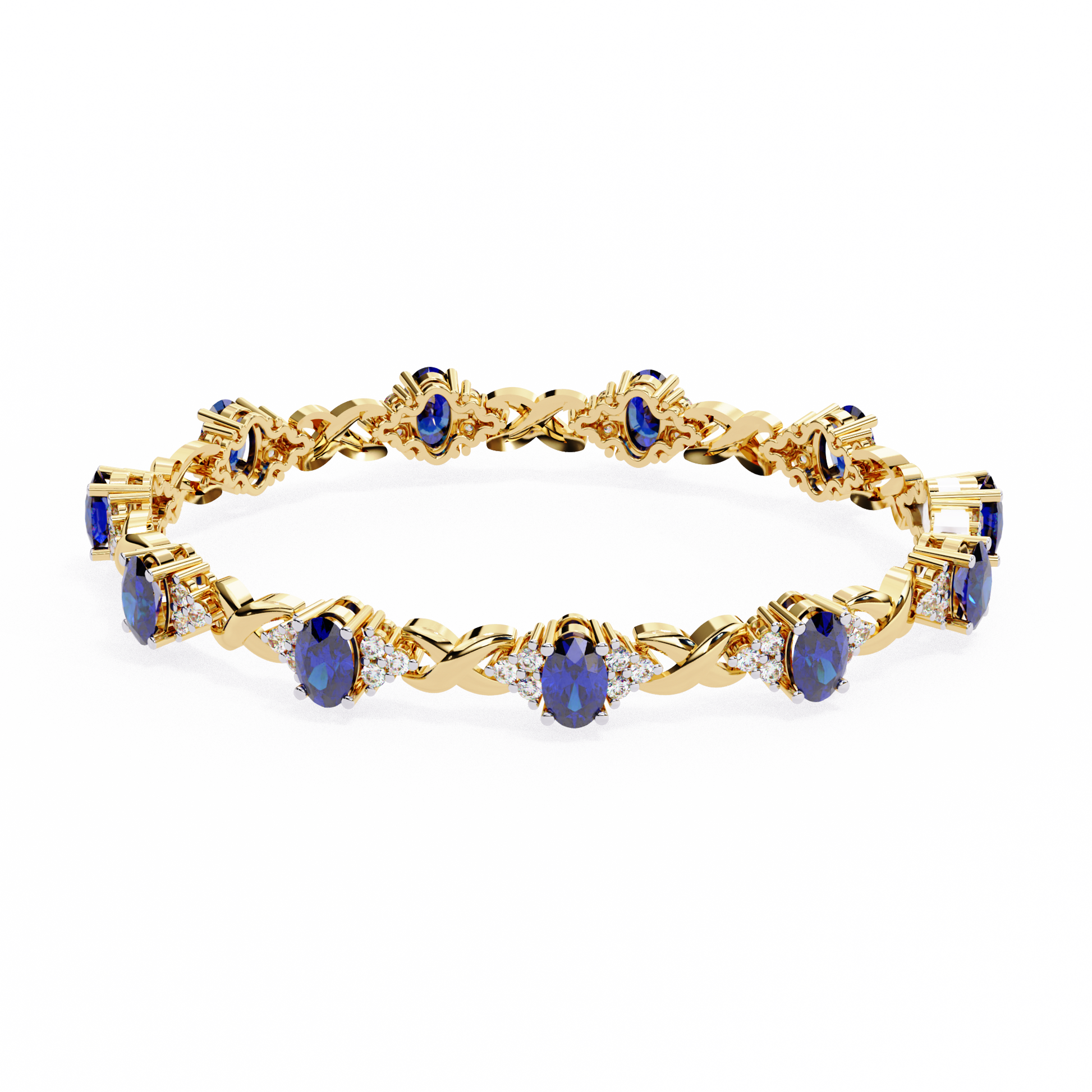 Premium Round Diamond Bracelet – Design with Blue Stone Center and White Diamonds in Gold