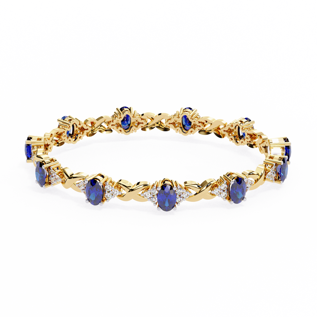 Premium Round Diamond Bracelet – Design with Blue Stone Center and White Diamonds in Gold