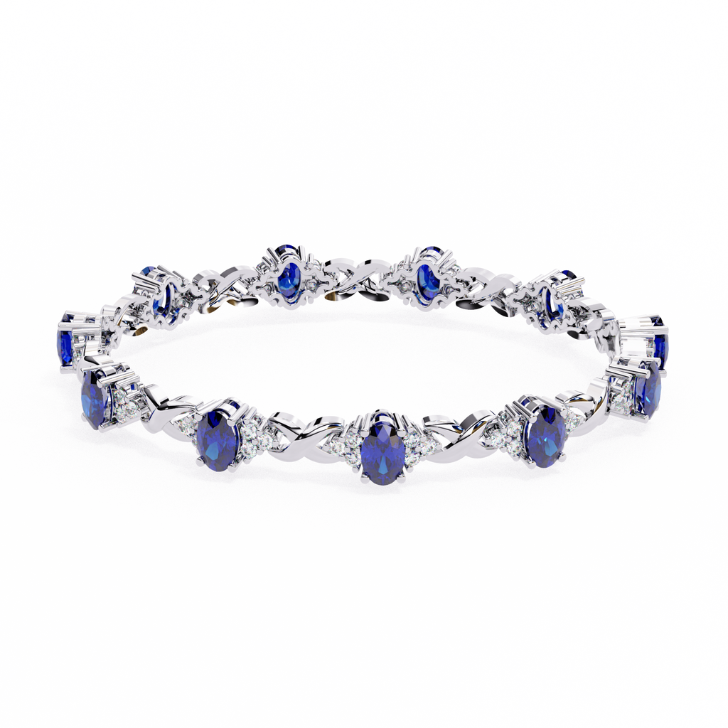 Premium Round Diamond Bracelet – Design with Blue Stone Center and White Diamonds in Gold