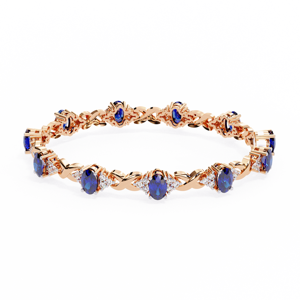 Premium Round Diamond Bracelet – Design with Blue Stone Center and White Diamonds in Gold