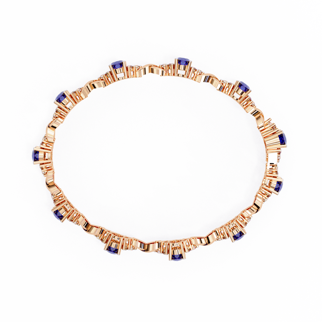 Premium Round Diamond Bracelet – Design with Blue Stone Center and White Diamonds in Gold