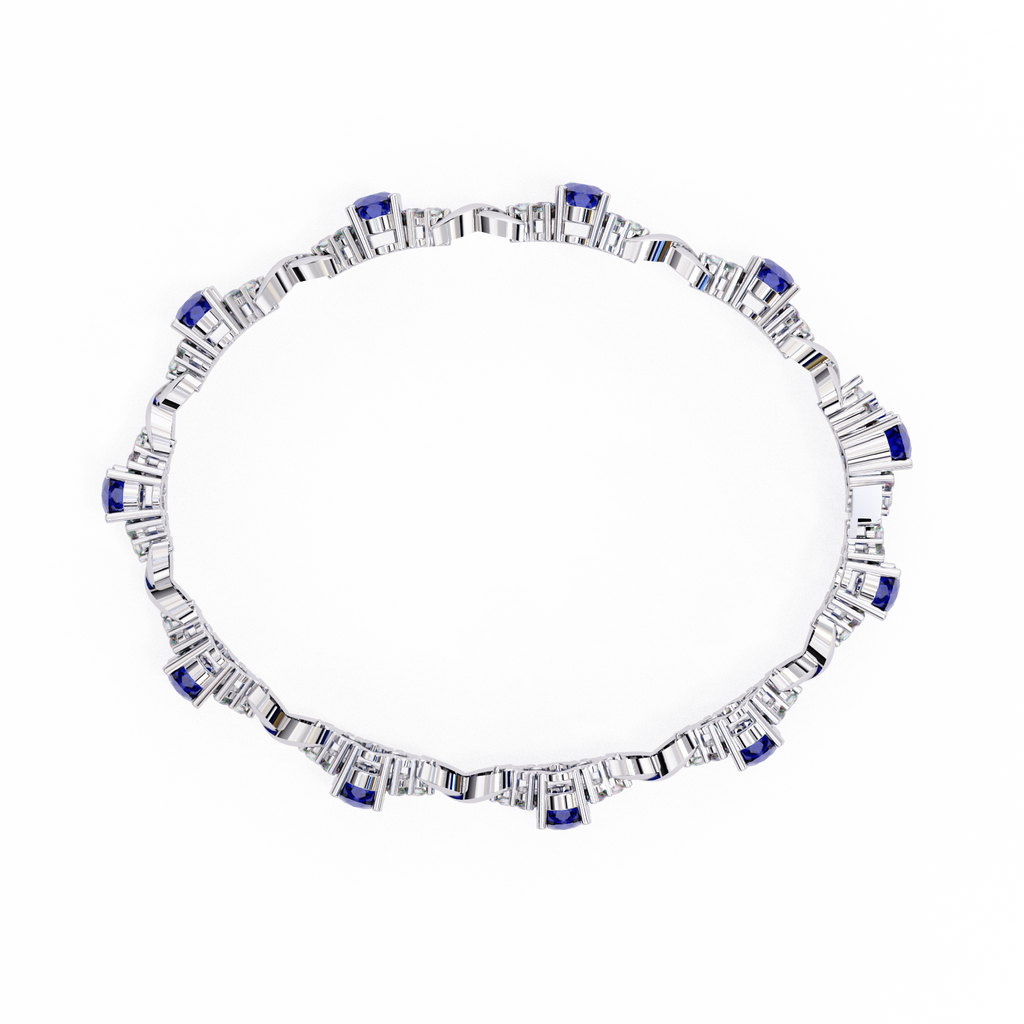 Premium Round Diamond Bracelet – Design with Blue Stone Center and White Diamonds in Gold