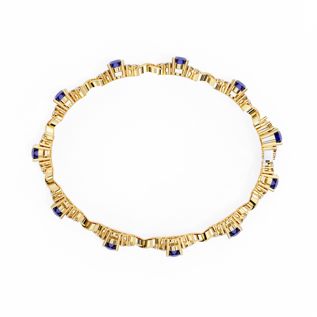 Premium Round Diamond Bracelet – Design with Blue Stone Center and White Diamonds in Gold