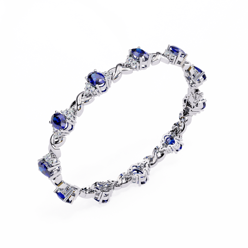 Premium Round Diamond Bracelet – Design with Blue Stone Center and White Diamonds in Gold