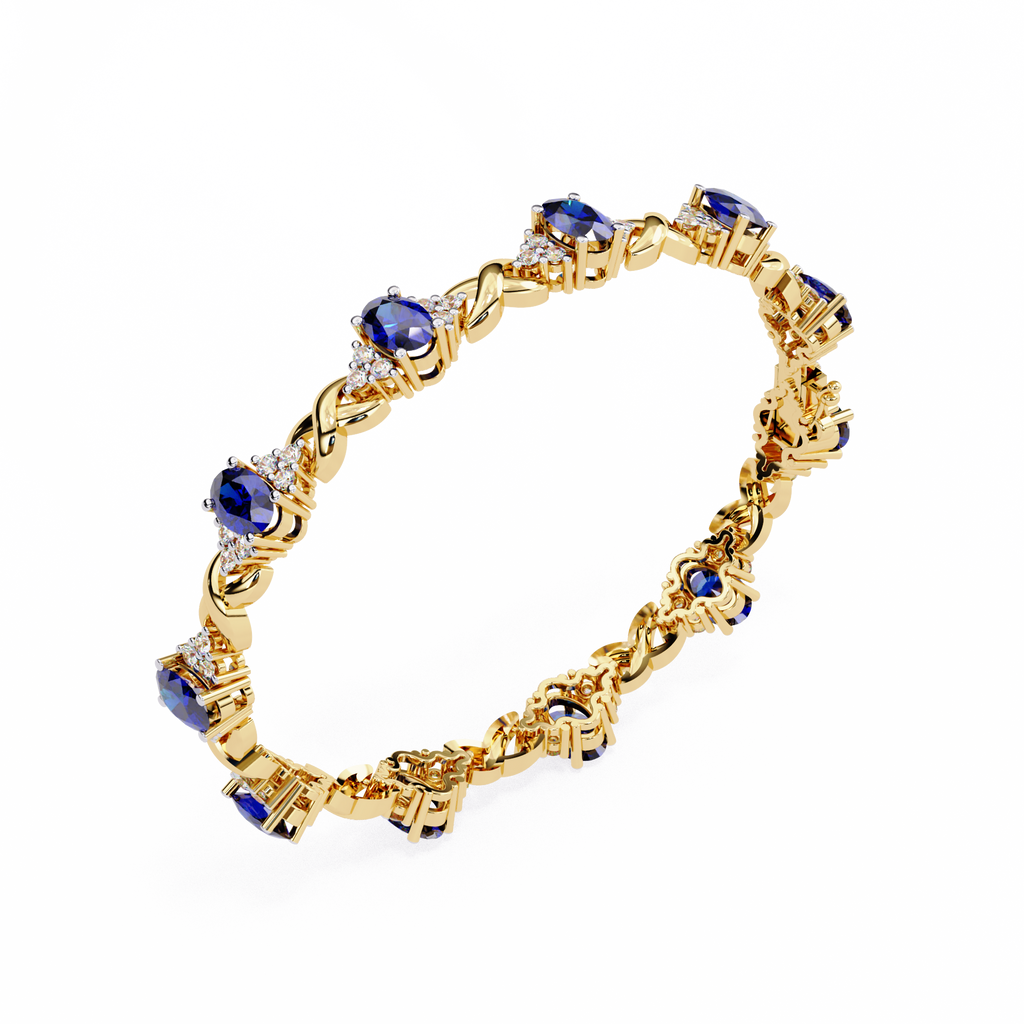 Premium Round Diamond Bracelet – Design with Blue Stone Center and White Diamonds in Gold