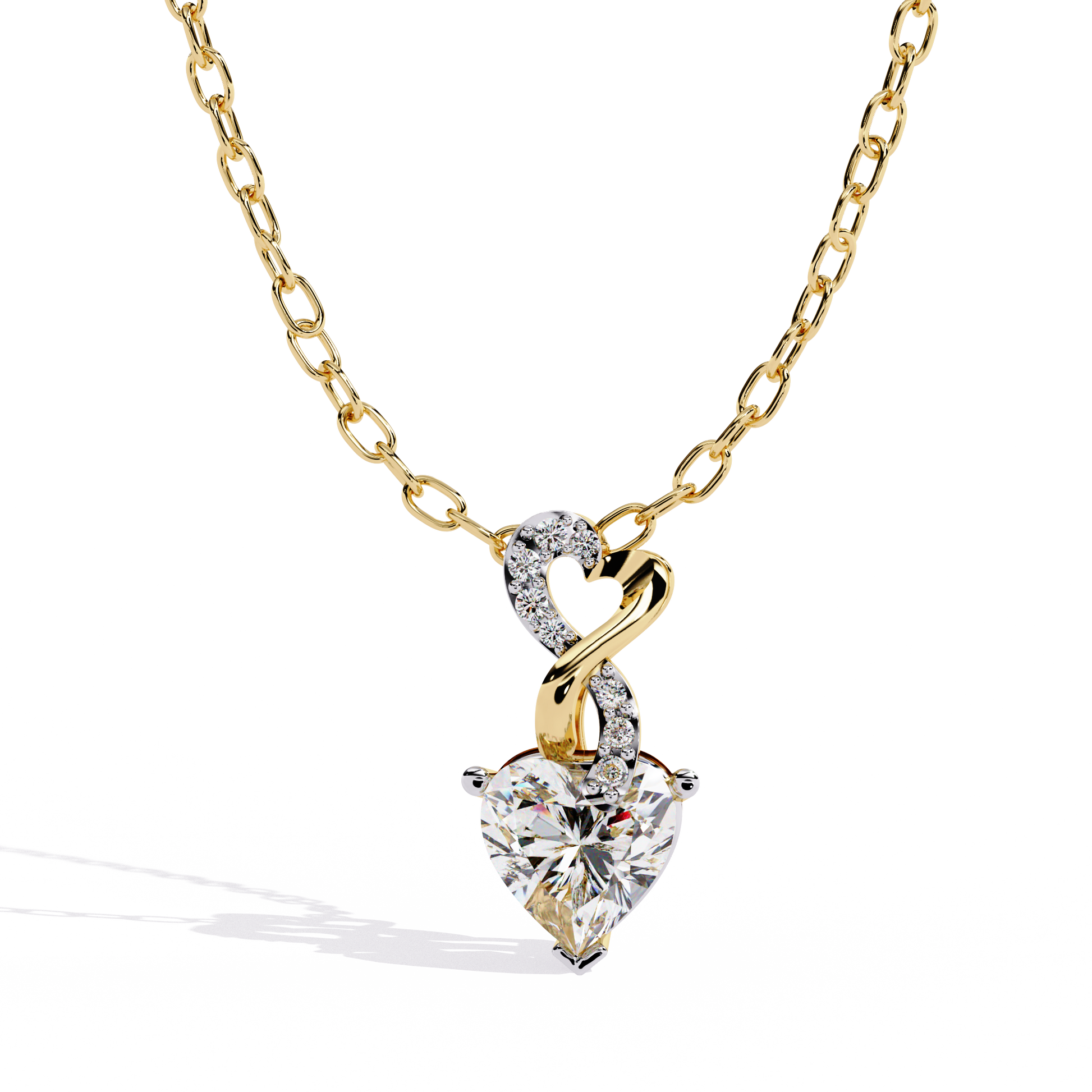 Infinity Heart Solitaire Lab Grown Diamond Pendant in Gold – Heart & Round Cut Diamonds