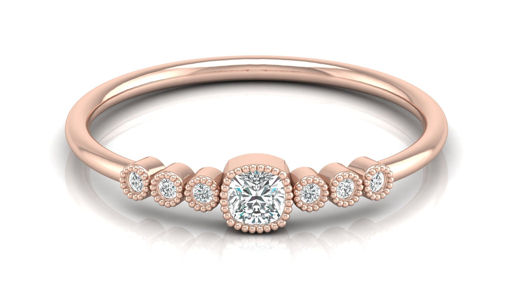 0.17 Ct Round + Cushion Diamond Ring