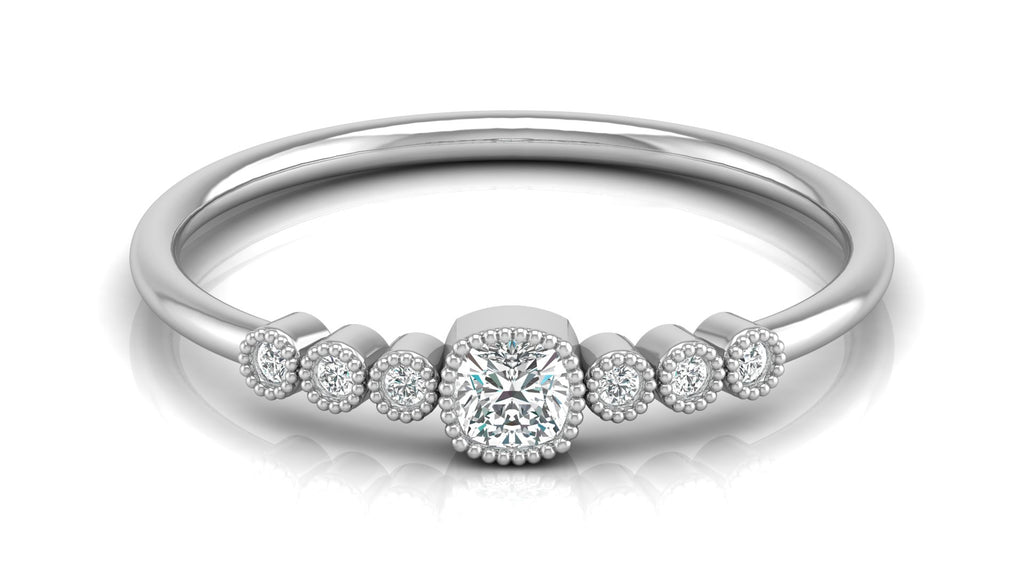 0.17 Ct Round + Cushion Diamond Ring