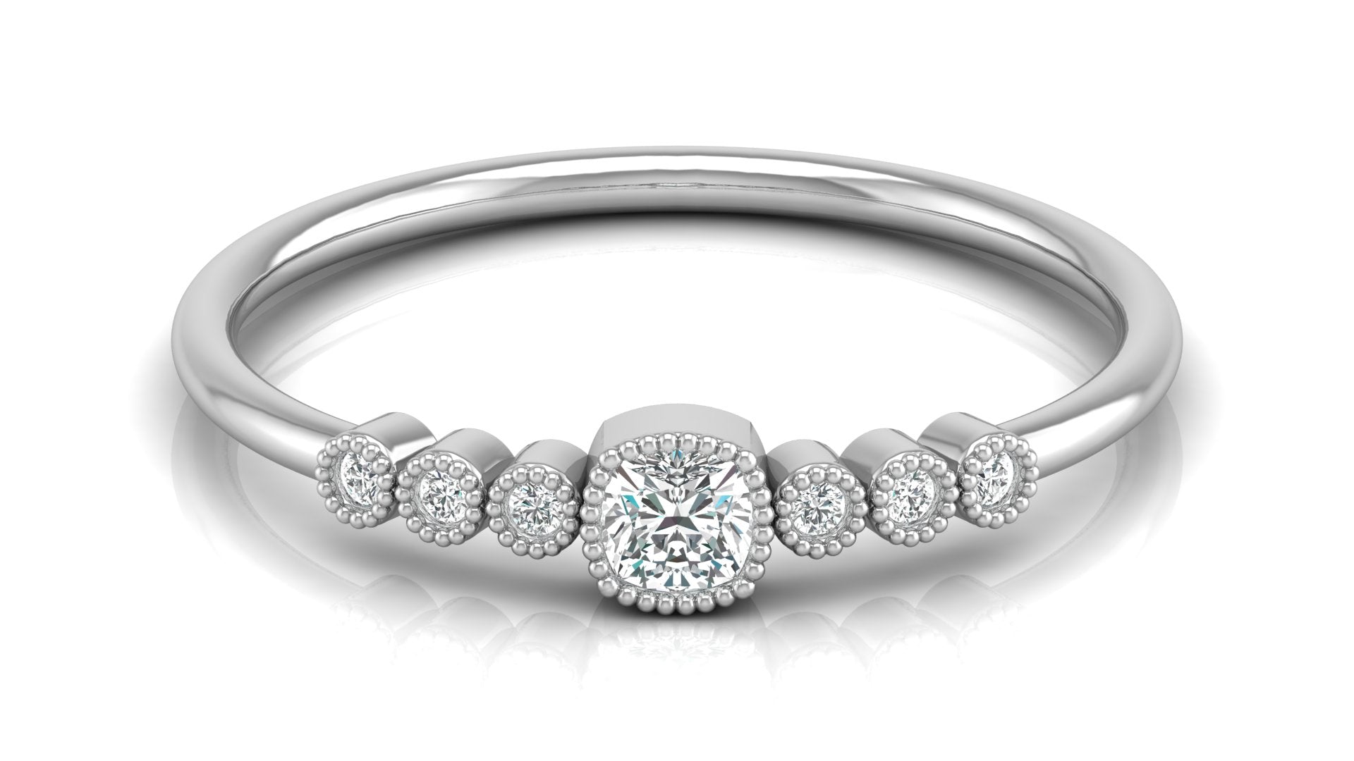 0.17 Ct Round + Cushion Diamond Ring