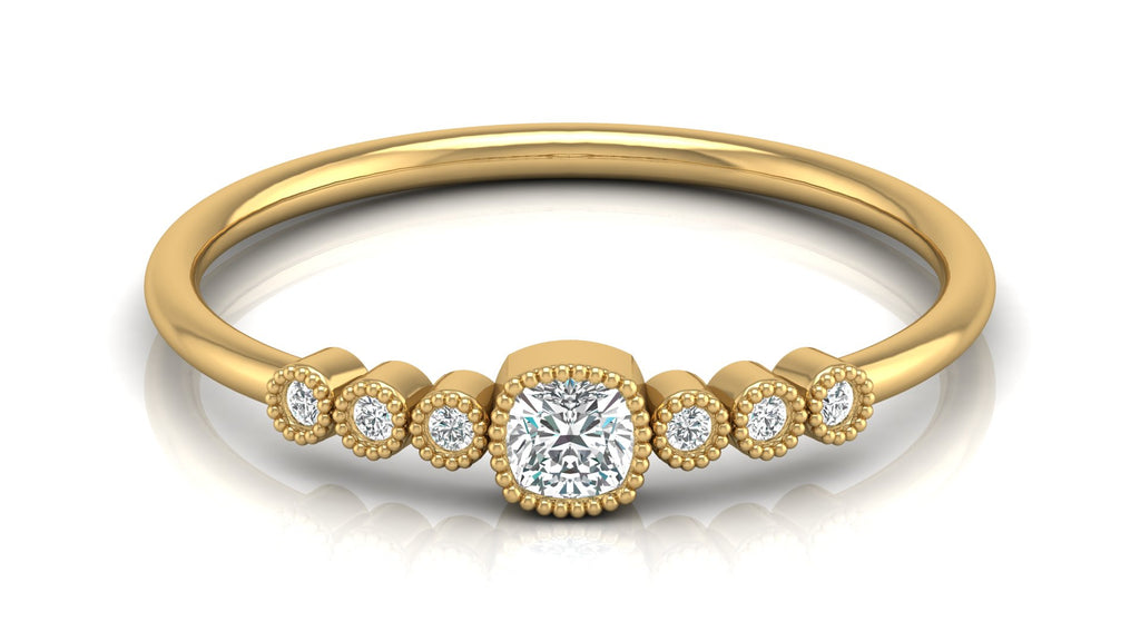 0.17 Ct Round + Cushion Diamond Ring