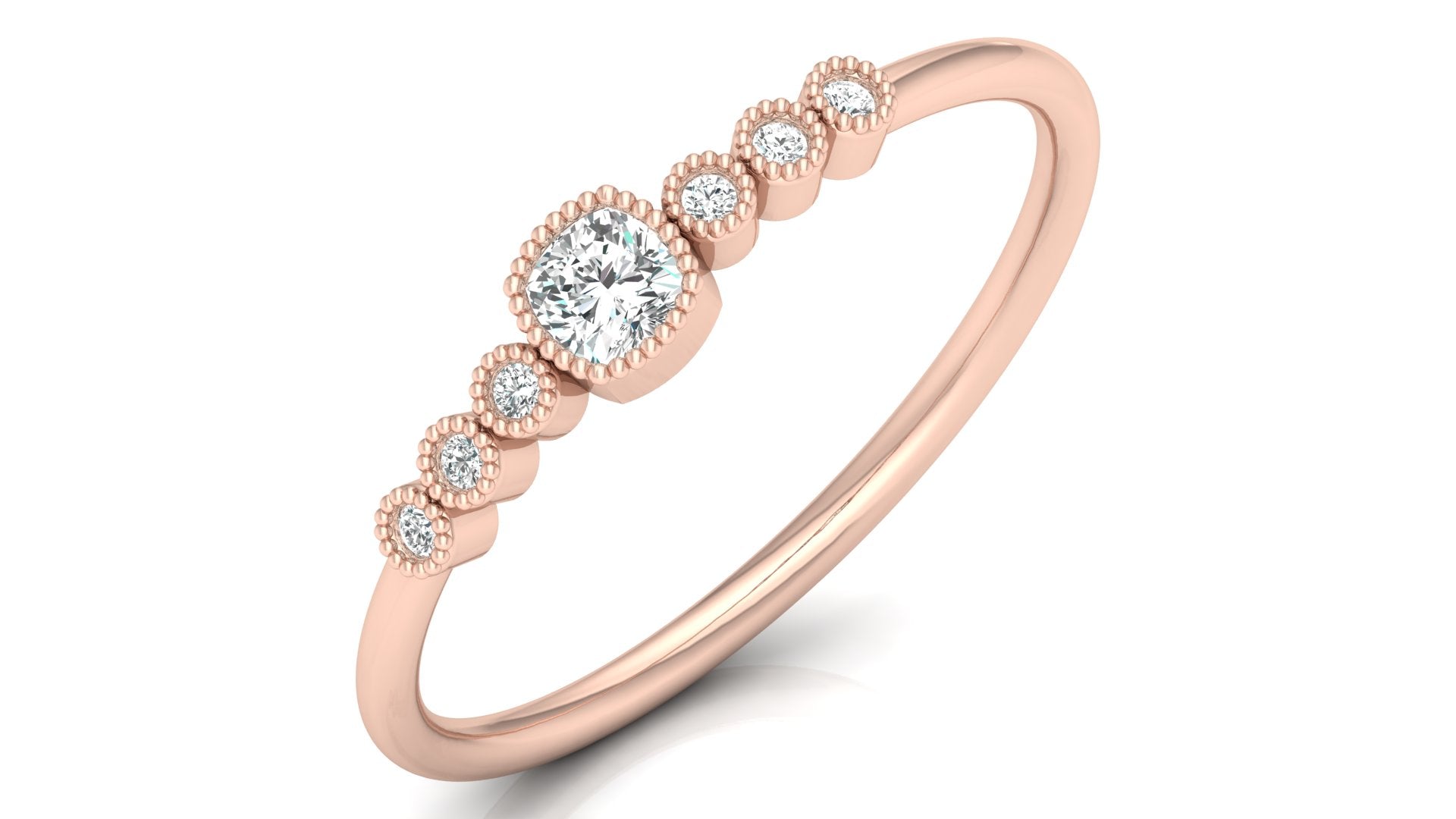 0.17 Ct Round + Cushion Diamond Ring