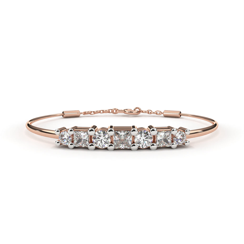 Premium Round + Princess Diamond Bracelet – Elegant Diamond-Studded Gold Bracelet