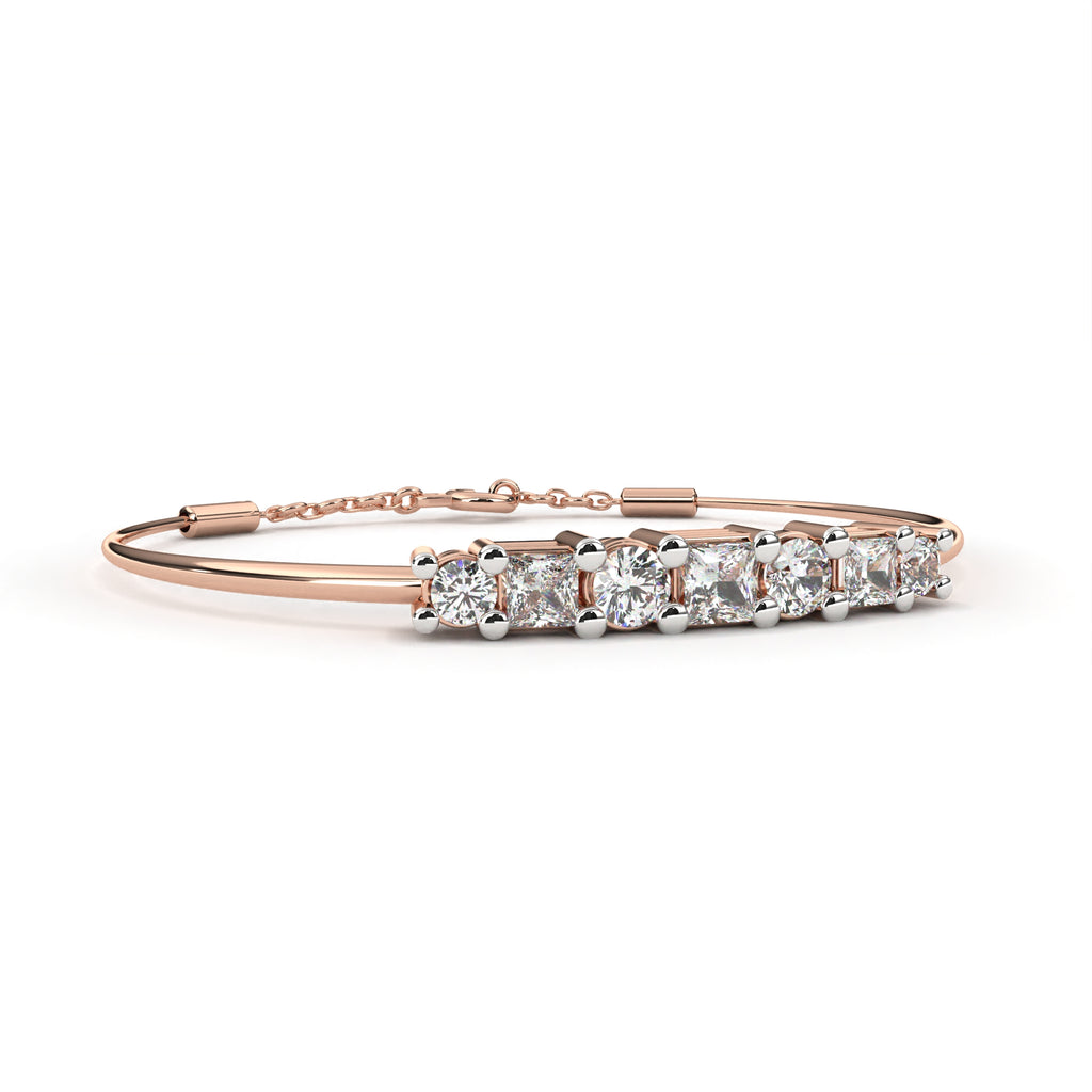 Premium Round + Princess Diamond Bracelet – Elegant Diamond-Studded Gold Bracelet