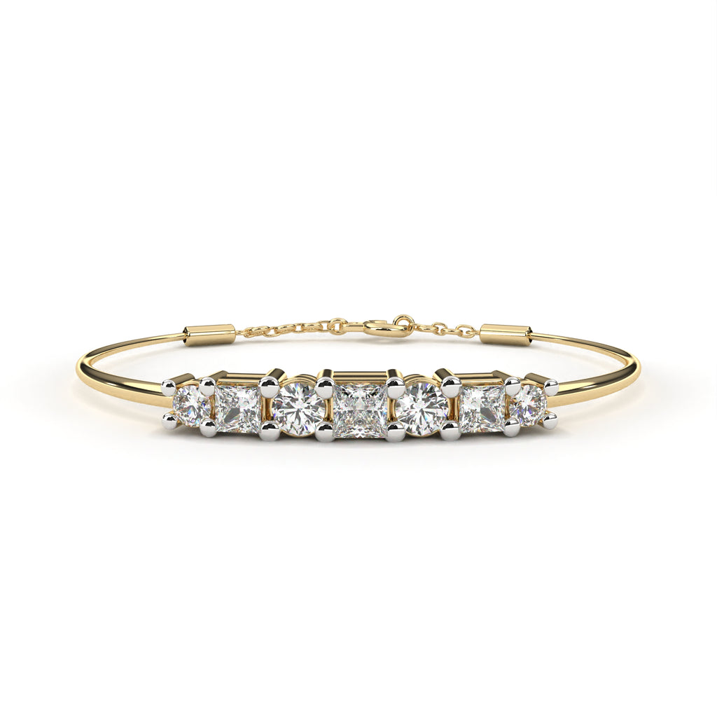 Premium Round + Princess Diamond Bracelet – Elegant Diamond-Studded Gold Bracelet