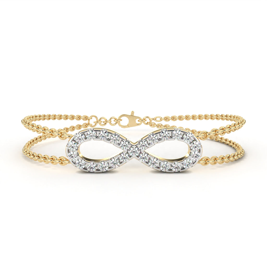 Premium Round Diamond Bracelet – Infinity Sign Design with Diamonds and Double Chain Wrap in Gold